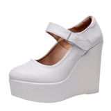 High-Slope Single-Shoe Round Cheongsam Shoes Shallow Walking Shoes Waterproof Table Thick-Soled Size 43 Magic Sticker Women's