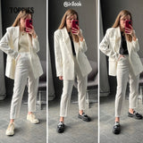 2021 spring blazer + pant two peice set women double breasted suit jacket high waist