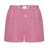 Summer New Ladies Leisurely Comfortable High-Waisted Broad-Legged Retro Lattice