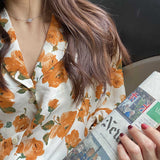 Shirts Women Notched Loose Spring Long Sleeve Floral Elegant Korean Vintage Sweet French Style High Street Chiffon