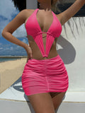 2023 New Sexy Hollow Conjoint Solid Color Two-Set Swimsuit Bikini