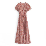 Queens Vintage Floral Print Wrap Long Dress robe Women 2021 Fashion V Neck Bow Tie bohemian Maxi Beach Boho