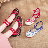 Zingj Heels Single Shoes Embroidered Cloth Shoes Women's Embroidered Shoes Embroidered Shoes Spring And Autumn Retro Plate Buckle Beef Tendon