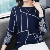 Fashion Women Geometry Print Sweater Long Sleeve Jumpers Knitwear Autumn winter Pullovers high quality Knitted