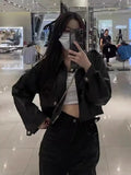 Cropped Leather Jacket Women Streetwear Moto Biker Zipper Leather Jacket Winter Punk Vintage Casual Blazer Leather