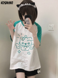 Aesthetic Summer Loose T-shirt 2024 Casual O Neck Japanese Kawaii Cartoon Top Women Short Sleeve Fashion Sweet Harajuku