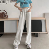 White Loose High Waist Wide Leg Pants Women's Jeans New Pockets Full Length Long Mopping Pants Female Casual Vaqueros