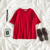 Tee Shirt Solid Color Basic T-Shirt Women Casual O-neck Harajuku Top Korean Hipster Cotton Basic