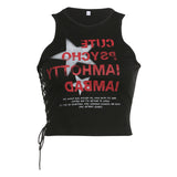 Star Print Side Cutout Tie Crop Tank TopOutfit