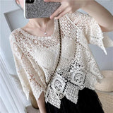 hollow knit sweater thin style literary pullover blouse women's air-conditioning shirt top