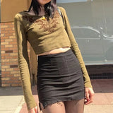 Vintage Fairy Grunge Crop Top Flare Sleeve Autumn Spring Female T-shirt Y2K Graphic Print Kawaii Tee Shirt Women