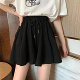 Women Summer High Waist Black All-match Ins Leisure Loose Sweat Fashion INS Female Drawstring Korean Style Plus Size