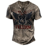 Summer Casual Short Sleeve T-shirt Men Vintage Button O-Neck Loose Pullover Tops Fashion Pattern Printed Tee Men