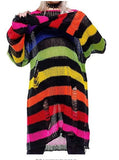 Gothic Long Unisex Sweater Summer Women Striped Cool Hollow Out Hole Broken Jumper Loose Rock Thin Dark Streetwear