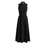 High-End Collar Sleeveless Dress Woman 2025 New Heavy Industry Nail Bead Temperament To Close The Waist Thin Dress