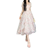 French Gentle Fairy Floral Collar Dress Women Summer Fat Mm Waist Thin Temperament Elegant