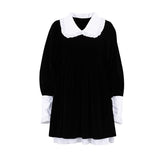 Zingj New Autumn And Winter Design Sense French Doll Collar Fashion Casual Velvet Little Black Dress Dress Shaggy Skirt Woman-Outfit