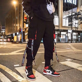 Fashion Brand Overalls Men's Personality Ribbons And Feet Korean Version Of The Trend Loose Street Hip-Hop Harlan