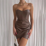 Zingj Women's Wear 2024 New Fashion Design With Chest Sexy Hip PU Dress Female Nightclub Dress