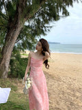 Zingj Temperament Sexy Dew Back Broken Flower Condole Belt Skirt Female 2023 Summer New Style Dozen Pull Collect Waist Thin Money Chiffon