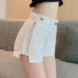 Summer Women Denim Shorts High Waist Jeans Fur-Lined Button Pockets Shorts Slim Fashion Zipper Wide Leg