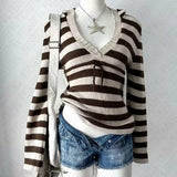 Vintage V-Neck Front Tie Hooded SweaterOutfit