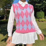 Vest Vangull Argyle Fashion Women Casual Korean Pullover Elasticity Sweater Spring Autumn Sleeveless V-Neck Tank
