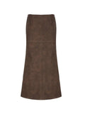Vintage Brown Back Slit Low Waist Leather Maxi Skirt-Outfit