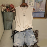 Vests Women Top O-neck Solid Tank Fashion Female Sleeveless Casual Thin Tops 2019 Summer Knit Woman Shirt Gilet