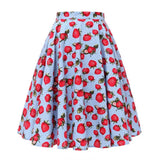 Autumn High Waist Skirt Cotton Womens Polka Dot Floral Print Vinatge Swing Pinup Rockabilly 50s Retro Vintage Party