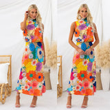 Zingj Years Of Style Fashion Print Sleeveless Neck Waist Dress