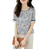 Shot Jacket Female Round Collar Short Sleeve 2025 Summer New Show Thin Print Simulation Silk Zou Temperament Half Sleeve