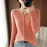 Zingj Long Sleeve Spring And Autumn New Round Collar Cardigan Women's Jacket Slim Soft Waxy Bottom Coat Thin Sweater-Outfit