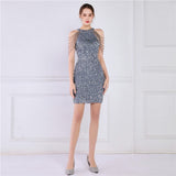 Chain Sequin Slim Dress Summer Women Fashion Hollow Out Off Shoulder Skinny Club Dresses Ladies Sleeveless Party