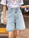High Waist Straight Leg Denim Shorts-Outfit