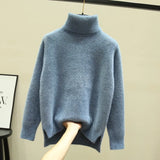 winter loose 2019 new high-neck imitation mink velvet split fork thick knitted base sweater women's