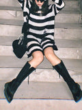 Distressed Stripe Longline Sweater- Outfit