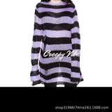 Zingj Hole Hollow Out In The Long Sweater Female Stripe Loose Color Dark Versatile Knit Niche Punk-Outfit