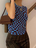 Checkered Print Crop Tank Top-Outfit