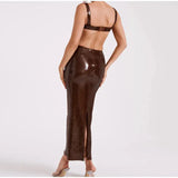 Brown Sequin Strap Sleeveless Maxi Dress- Outfit