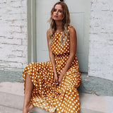 Sexy O Neck Sleeveless Boho Polka Dot Print Maxi Dress 2020 Casual Empire A Line Robe Ladies Party Long Dresses