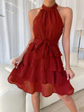 Summer Dresses for Women 2022 Ruffled Chiffon Sleeveless Casual Dress Matching Belt Party