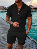 Zipper Lapel Shirts And Pockets Shorts Suits Mens Summer Outfits Fashion Streetwear Vintage Printed Two Piece Sets