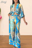 Piece Women Sets 2023 New Arrival Summer Autumn Matching Sets Flower Print Two Pieces Sets Top Pants Suits Outfits