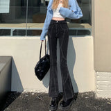 Zingj Gray Gradient Micro Bell Bottom Pants Children 2024 New Autumn Design Sense Minority Hot Girl Wind Show Thin Pants Women-Outfit