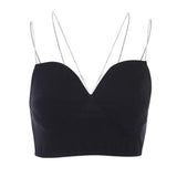 Women's Spring and Summer New Pure Color Sexy Vest Sexy Flash Diamond Chain Bra Sling Dresses Y2k Clothes Crop Top