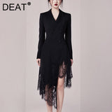 2023 new autumn notched double breasted lace pachtwork asymmetrical long jackets STYLES dress female fashion