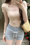 Waist-Pinch Shoulder-Slimmed Short-Sleeved T-Shirt Women's Summer 2024 New Style Cool Sa Tug Elder Sister Short Style Waist