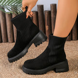 The Autumn Of 2025, The New Knitted Spliced Fashion Boots Thick Bottom And Sleeve Short Boots Korean Version Of Breathable Socks Boots