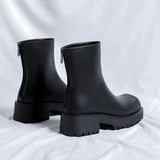 2025 New Square Head Thick Bottom Male Rear Zipper Youth Low Tube Medium Heel High Top Martin